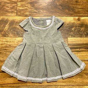 Tahari infant girl’s gray pleated golden edged holiday dress. 18-24months